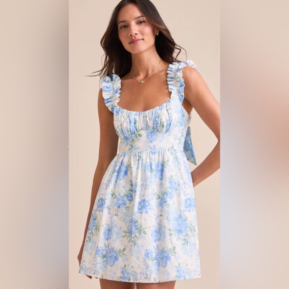 Altar'd State Alexa Floral Mini Dress Blue White Ruffle - Picture 9 of 13